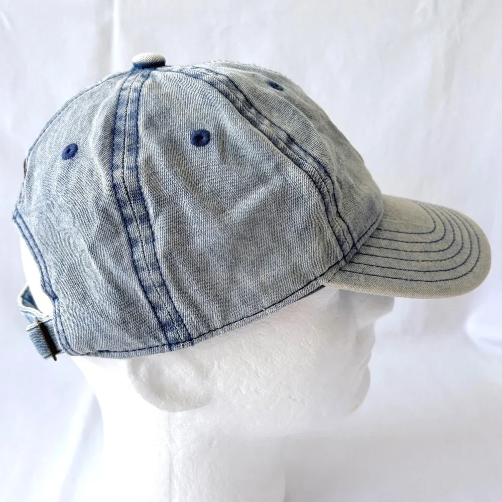 Adidas Originals Blue Acid Wash Denim Trefoil Womens Dad Baseball‎ Cap Hat